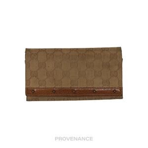 🔴 Gucci Long Wallet - GG Canvas Brown Studded